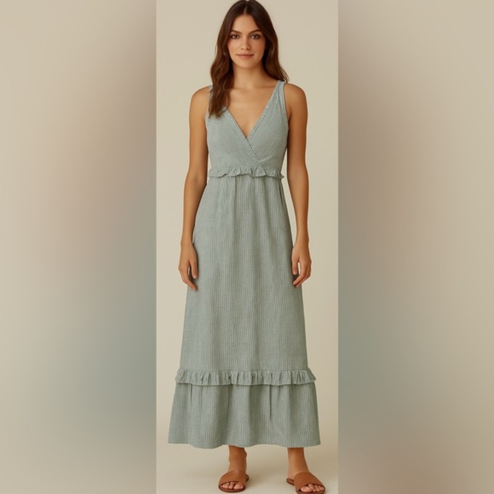 Anthro Caution To The Wind Sleeveless Green White Striped Stretchy Maxi Dress